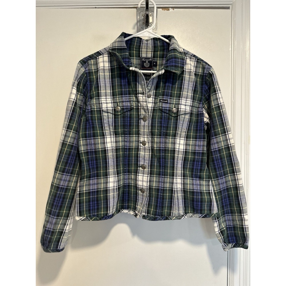 Faconnable Vintage 90s Y2K Plaid Shacket Sz:M Blue Green Preppy Cotton Jacket